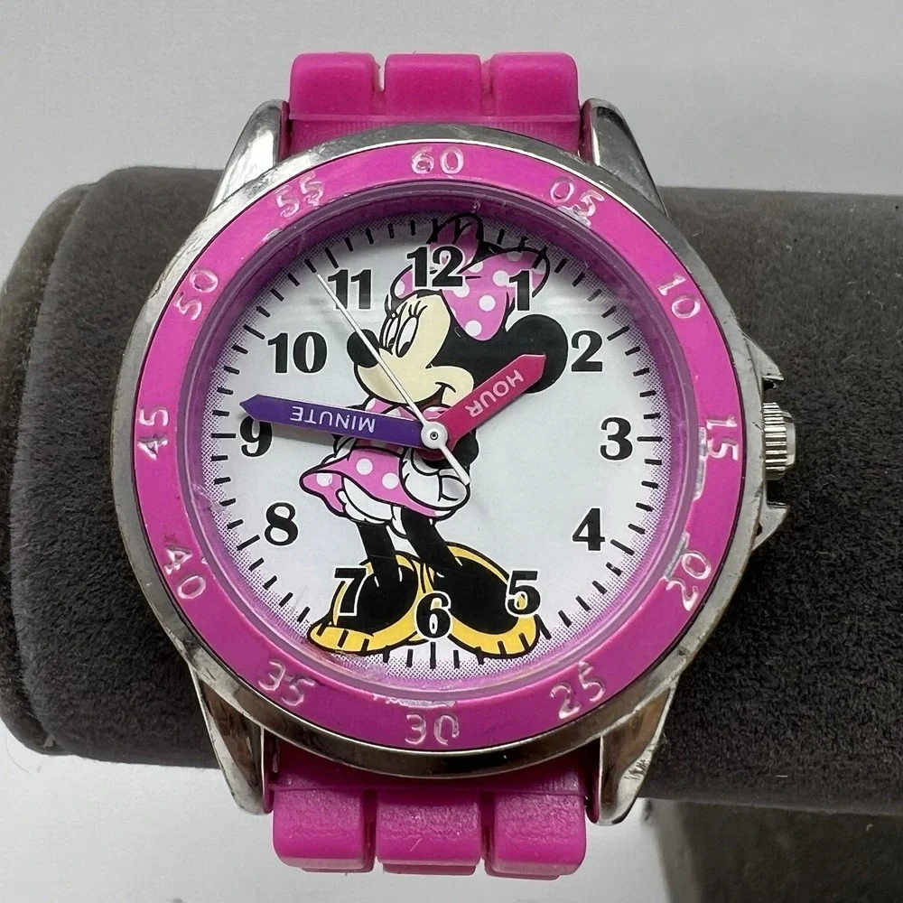 Minnie Mouse Accutime Girls Analog Watch Pink Silicone Band Time Learning Disney